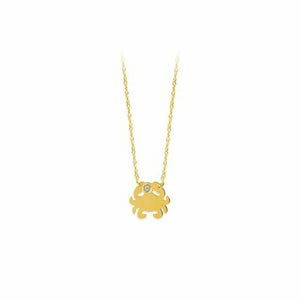 14K Solid Yellow Gold Mini Diamond Crab Dainty Necklace - Minimalist 16"-18"