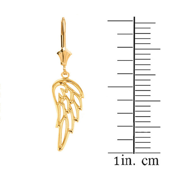 10k Solid Yellow Gold Dangling Filigree Guardian Angel Wing Leverback Earrings
