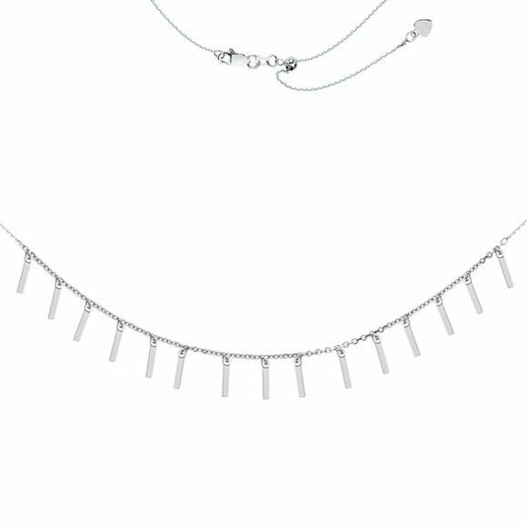 Sterling Silver 925 Fashion 15 Dangle Bar Dangle Drop Adjust Choker Necklace
