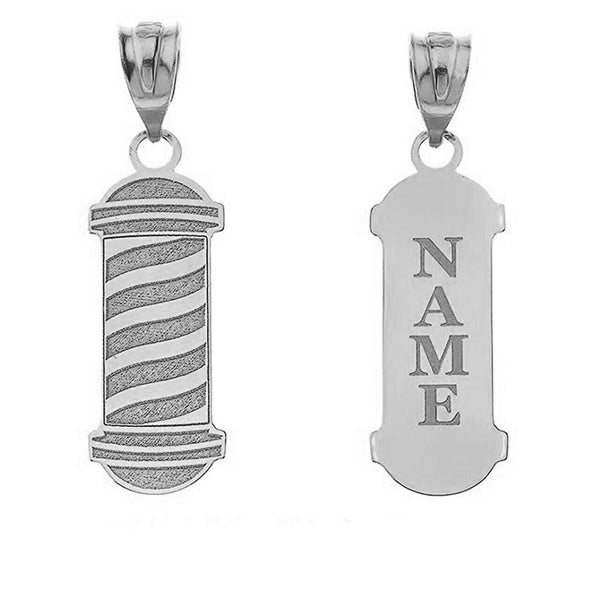 Personalized Engrave Name Silver Barber Shop Pole Pendant Necklace