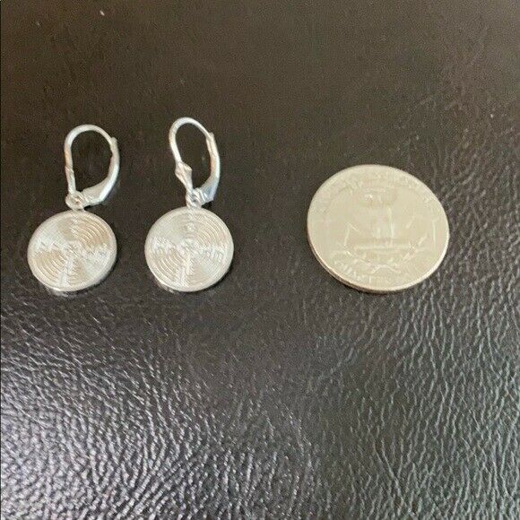 .925 Sterling Silver Maze Chartres Labyrinth Dainty Disc Leverback Earrings