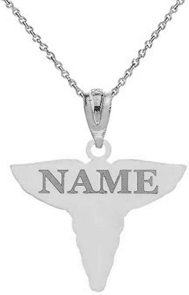 Personalized Engravable Name Sterling Silver Caduceus Pendant Necklace