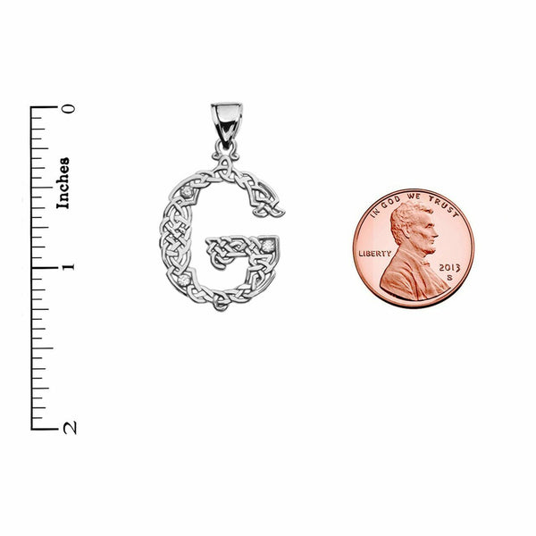 Sterling Silver CZ Celtic Knot Pattern Initial Letter G Pendant Charm Necklace