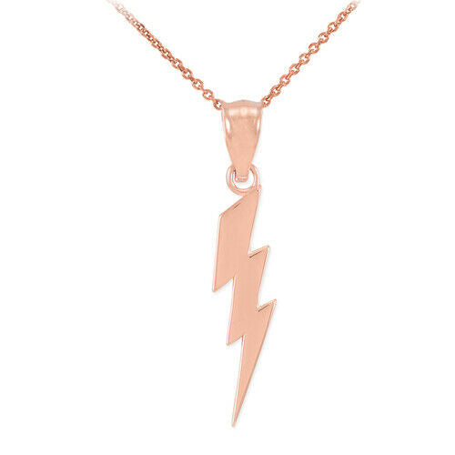 10k Solid Gold Thunderbolt Power Pendant Necklace Thor Zeus Greek God Lighting