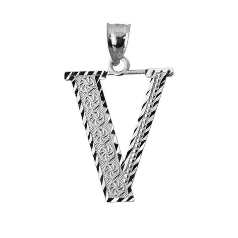 925 Sterling Silver Initial Letter V Pendant Necklace - Large, Medium, Small DC