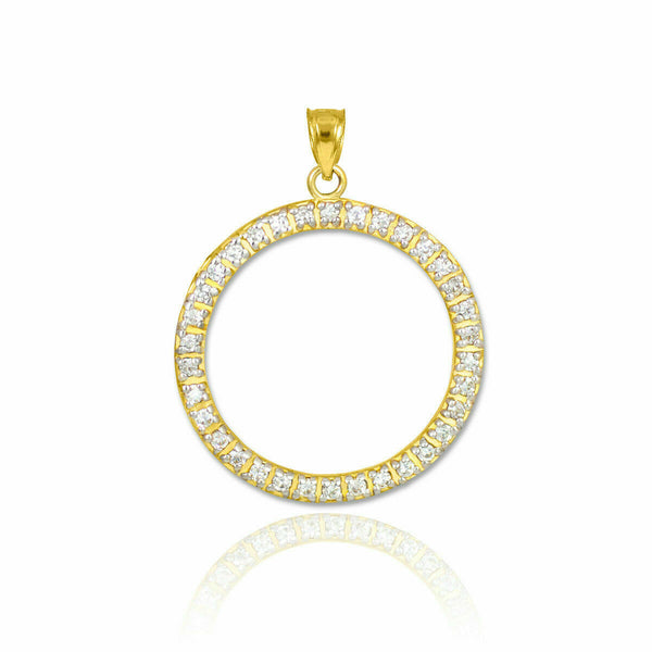 Solid 14k Yellow Gold Eternity Circle of Life Diamond Pendant Necklace