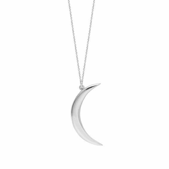 14K Solid Gold Half Moon Crescent Pendant Necklace -Minimalist Adjust 16"-18"