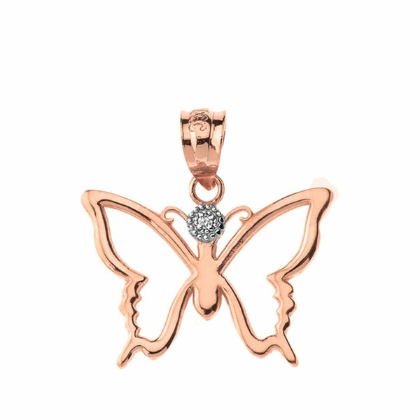 Solid Gold Diamond Butterfly Outline Openwork Resurrection Joy Pendant Necklace