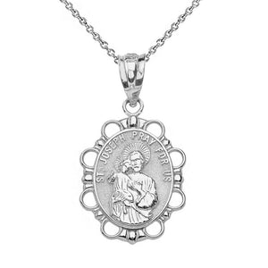 925 Sterling Silver Saint Joseph Pray For Us Oval Pendant Necklace