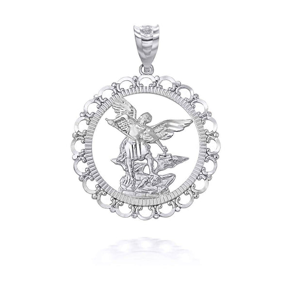 Sterling Silver Saint St Michael Archangel Openwork Pendant Necklace Small Large