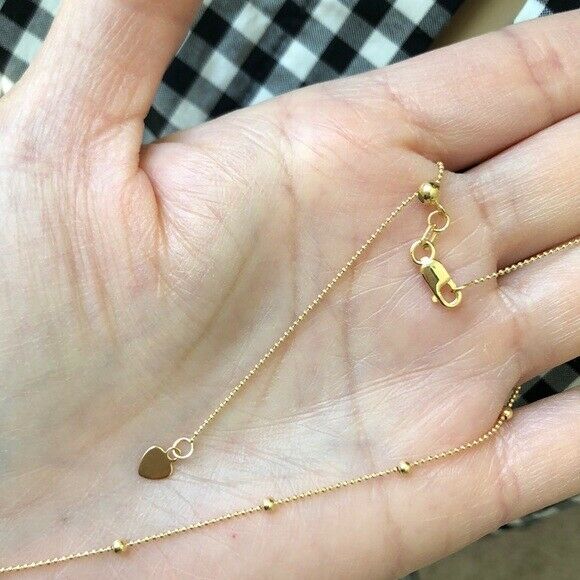 14K Solid White Gold Layering Drop Dangle Bead Choker Necklace - Adjustable