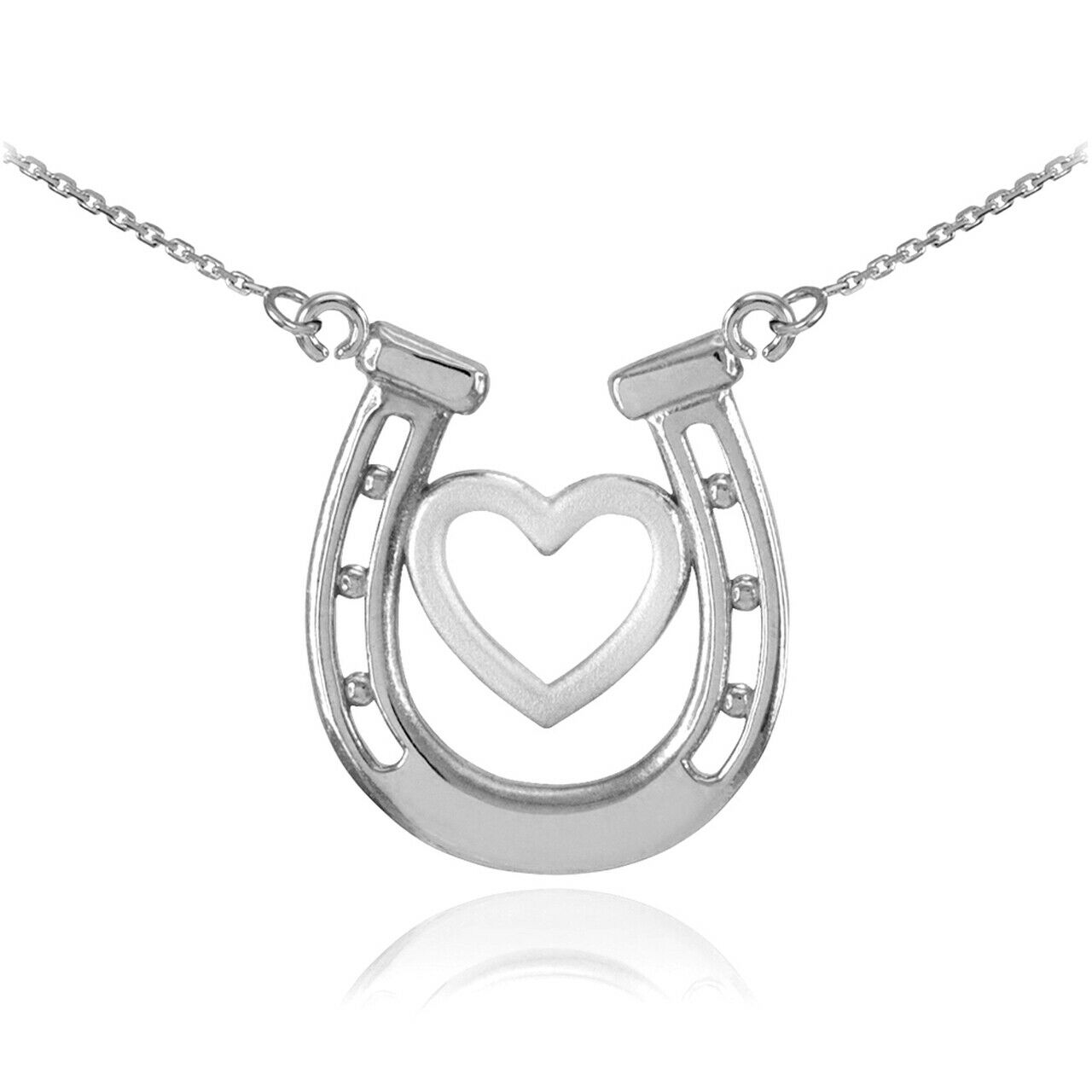 925 Sterling Silver Lucky Charm Horseshoe with Heart Necklace Made in USA