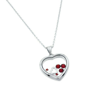 Sterling Silver 925 Rhodium Birthstone Heart Pendant Necklace - January - Garnet