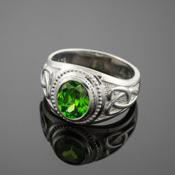 NWT 925 Sterling Silver Celtic Emerald Green CZ Men's Ring Any Size Made in USA