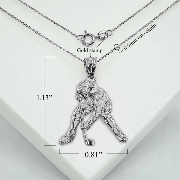 925 Sterling Silver Hockey Player 3D Pendant Necklace