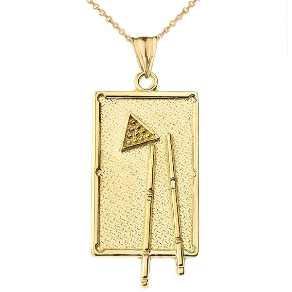 14K Solid Gold Billiards Pool Table Pendant Necklace - Yellow, Rose, or White