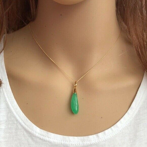 14K Solid Gold Egg Plant Jade Pendant Necklace many length Chain16" 18" 20"