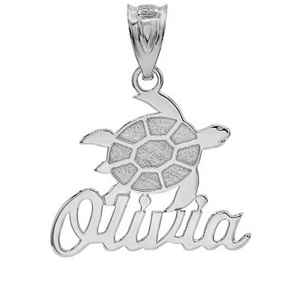 Personalized Engrave Name Silver Good Luck Sea Turtle Pendant Necklace
