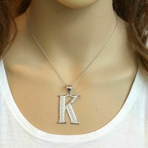 925 Sterling Silver Initial Letter K  Pendant Necklace - Large, Medium, Small DC