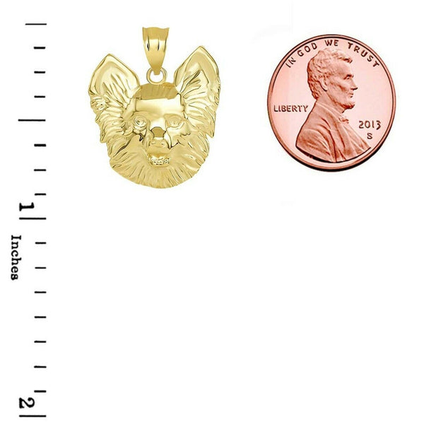 Solid Gold Dog Pomeranian Head Detailed Dog Sports Pendant Necklace