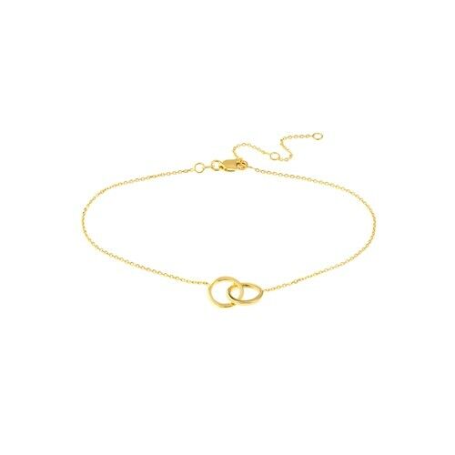 14K Solid Gold Intertwined Circles Anklet - Yellow 9"-10" adjustable