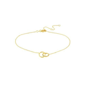 14K Solid Gold Intertwined Circles Anklet - Yellow 9"-10" adjustable