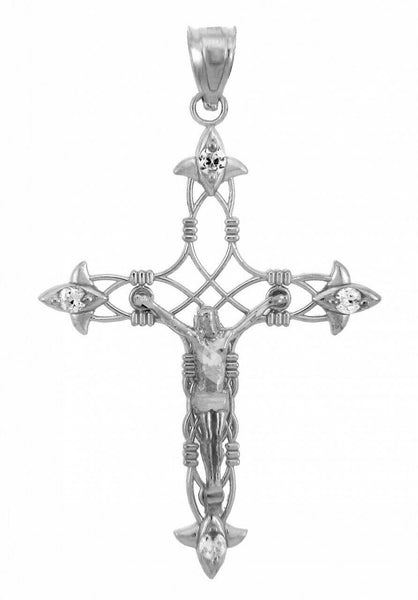 Sterling Silver The Fleur-de-Lis Crucifix - Lily of France Pendant Necklace