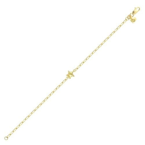 14K Solid Yellow Gold Paper Clip Chain Star Heart Kid Bracelet