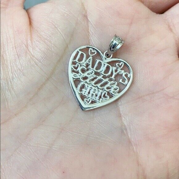 10k Solid White Solid Yellow Gold Daddy's Little Girl Heart Pendant Necklace