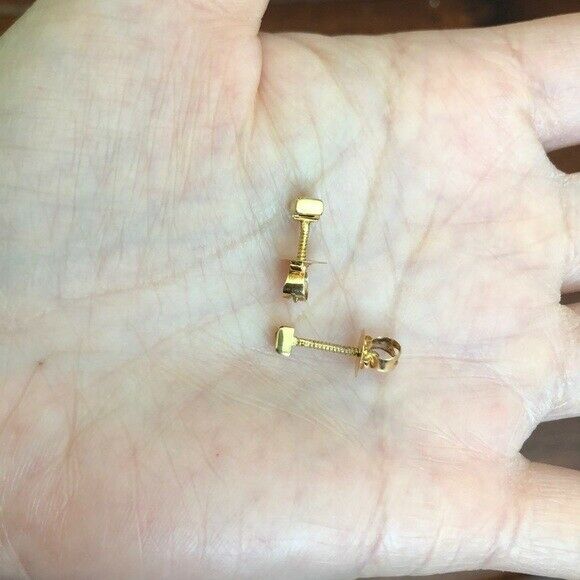 14K Solid Yellow Gold Mini Square Screw Back Sapphire Earrings -E67 Minimalist