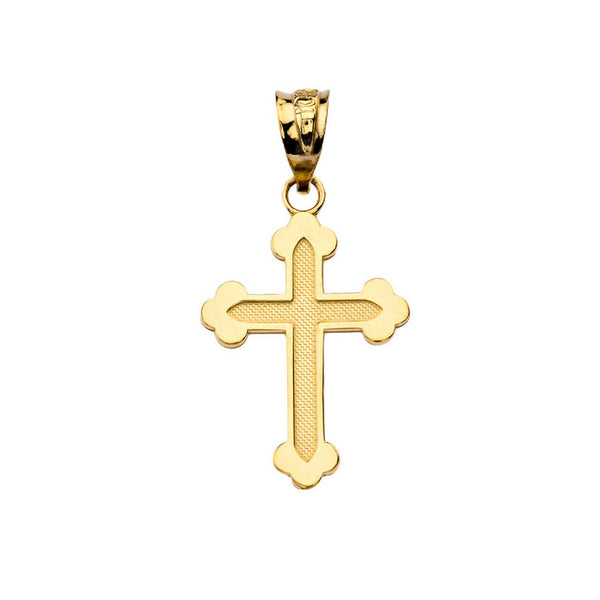 Solid 10k Yellow Gold Dainty Greek Orthodox Cross Pendant Necklace