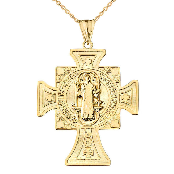 14k Solid Yellow Gold Saint Benito de Jesus Pendant Necklace