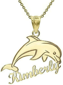 Personalized Engrave Name 10k 14k Gold Jumping Dolphin Pendant Necklace