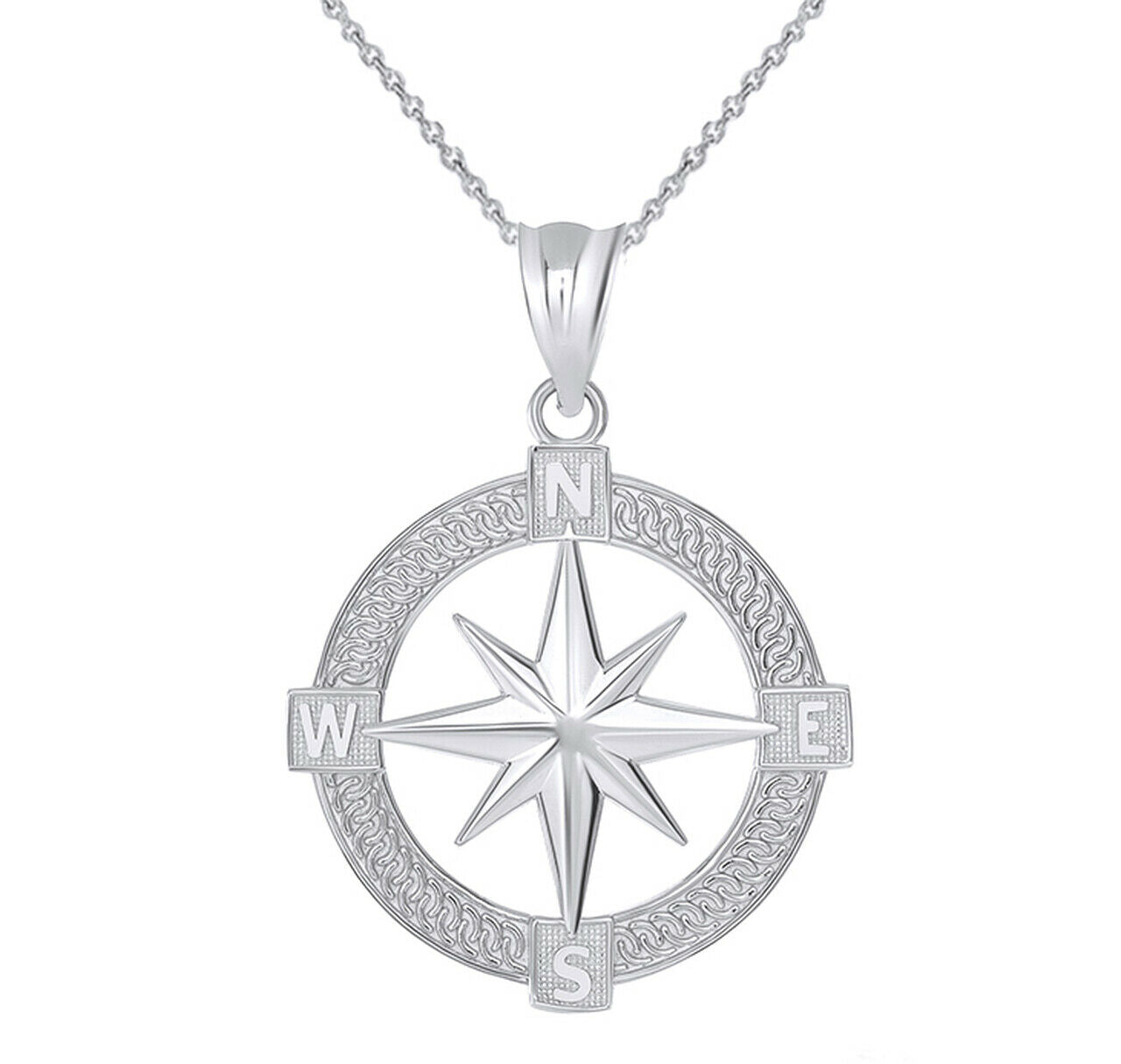 Sterling Silver The North Star with Nautical Compass Graduation Pendant Necklace