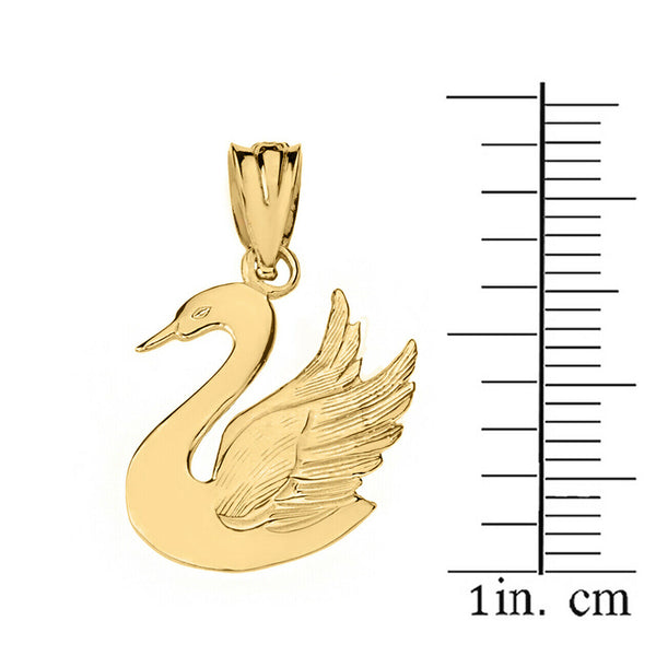 14K Solid Gold Swan Cygnini Symbolizes Grace, Love, Beauty Pendant Necklace
