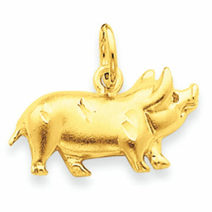 14K Solid Yellow Gold Textured Pig Charm Pendant Necklace