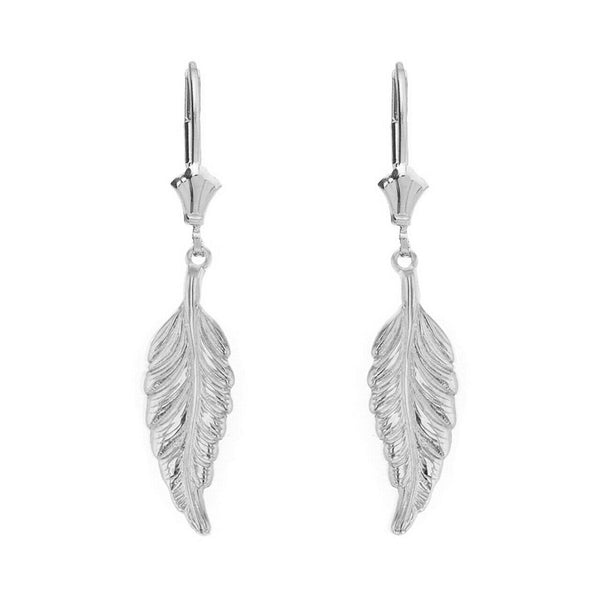 925 Sterling Silver Bohemia Boho Feather Leverback Drop Earring Set