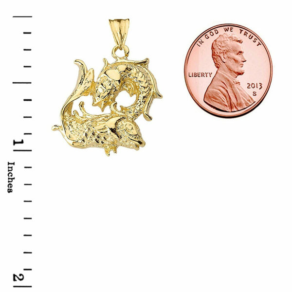 Fine 10k Solid Gold Pisces Zodiac Pendant Necklace