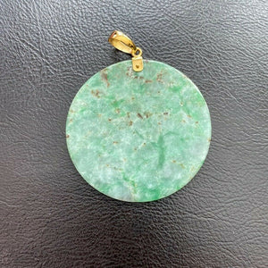 14K Solid Real Gold Large Round Jade Pendant - Eternity Circle of Life