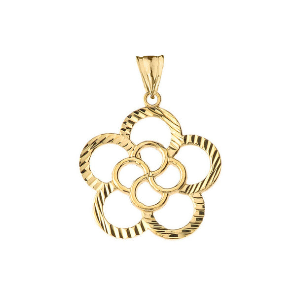 Solid Gold Designer Sparkle Cut Flower Player Pendant Necklace Yellow Rose White