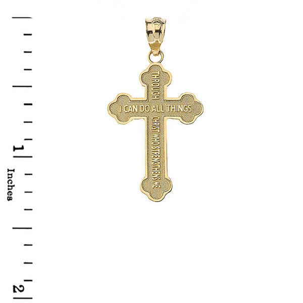 Solid Yellow White Rose Gold Philippians 4:13 Bible Verse Cross Pendant Necklace