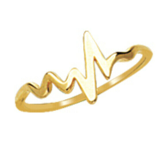 14K Solid Yellow Gold Heartbeat Heart Beat Ring Size 6, 7, 8