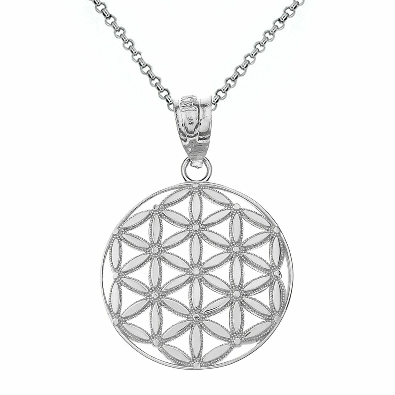 .925 Sterling Silver Flower of Life Sacred Geometry Pendant Necklace