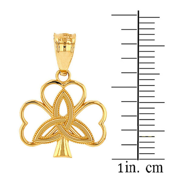10K Solid Gold Triquetra Irish Celtic Clover Charm Pendant Necklace