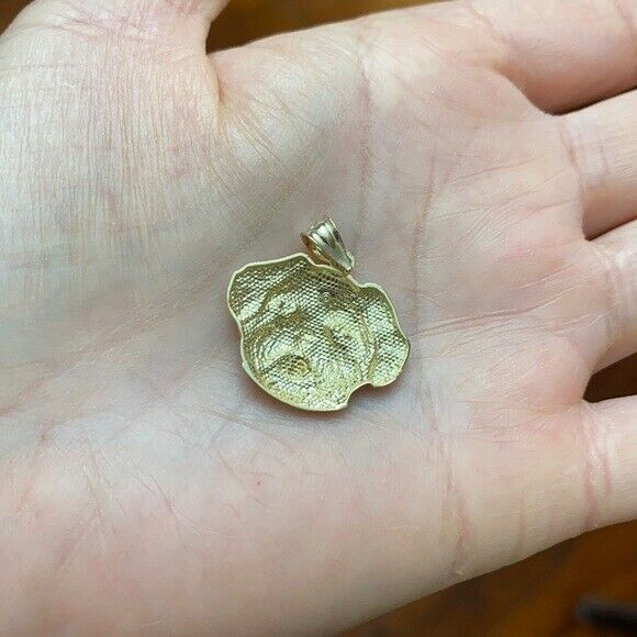 Solid Gold Dog Maltese Head Detailed Dog Sports Pendant Necklace