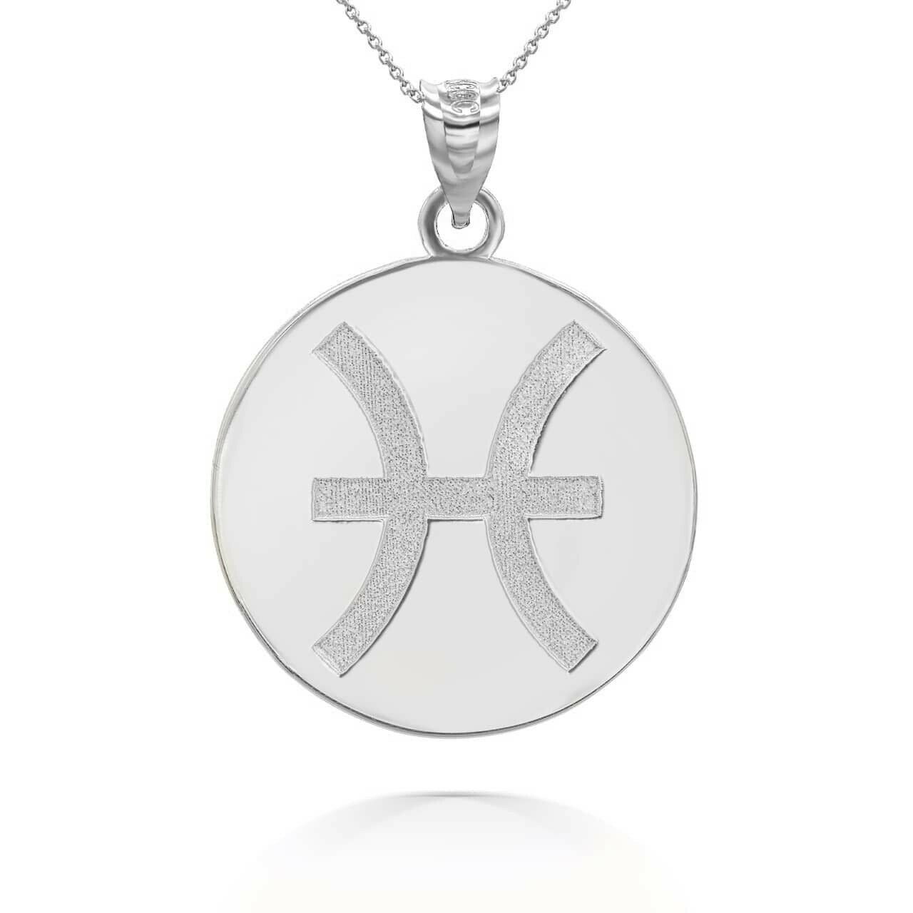 Personalized Engrave Name Zodiac Sign Pisces Round Silver Pendant Necklace