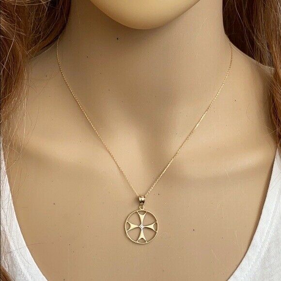 10k Solid Yellow Gold Diamond Maltese Cross Pendant Necklace 16" 18" 20" 22"