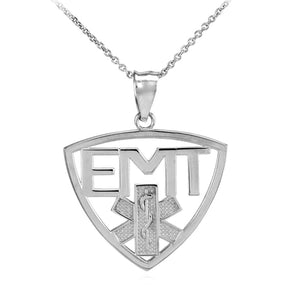 Sterling Silver EMT Emergency Medical Technician Star of Life Pendant Necklace