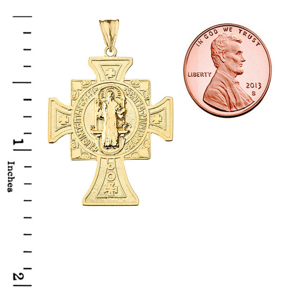 14k Solid Yellow Gold Saint Benito de Jesus Pendant Necklace