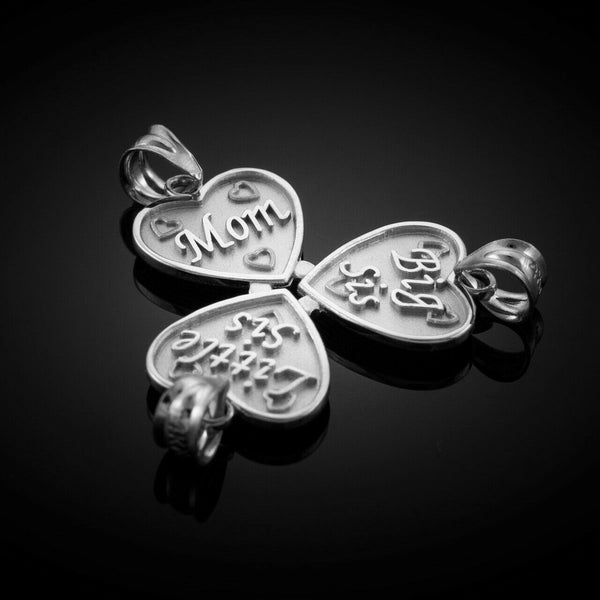 3pc 925 Sterling Silver Breakable 'Mom' 'Big Sis' 'Little Sis' Heart Pendant Set